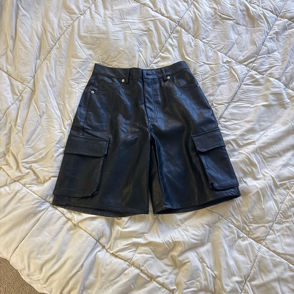 Faux Leather Cargo Shorts